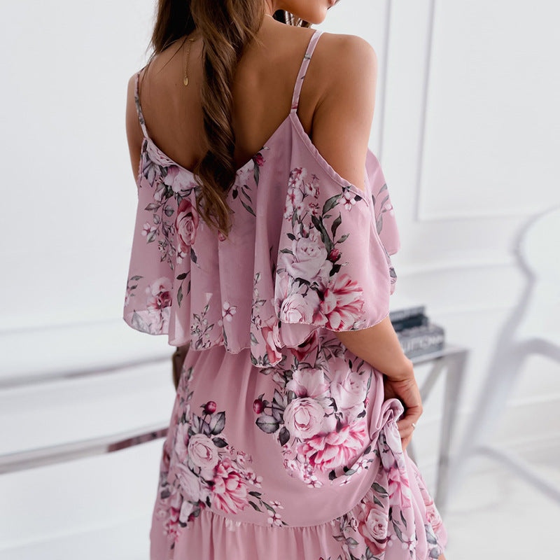 Women's Floral Print Ruffle Dress | Off-Shoulder Summer Midi