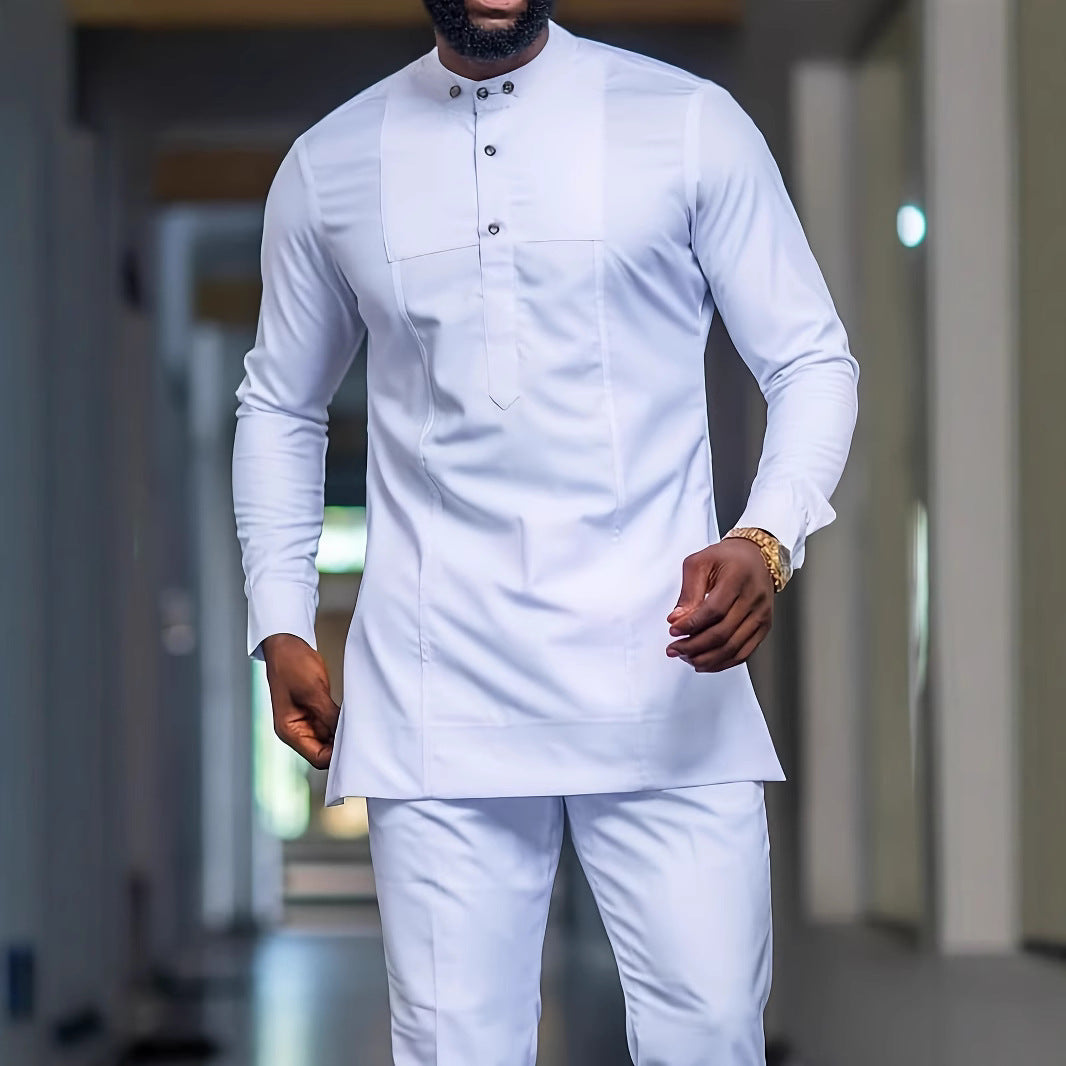 Men's African Ethnic Style Long Sleeve Shirt | Polyester Blend