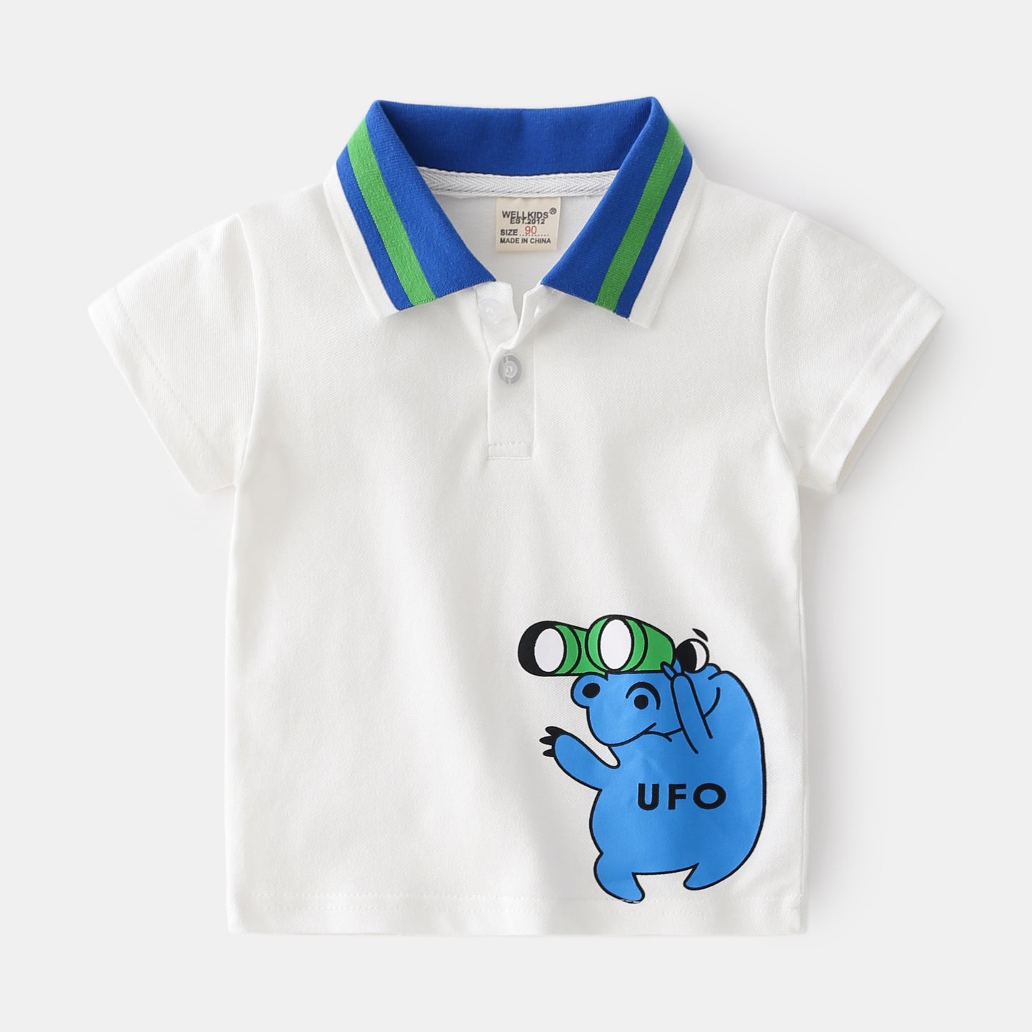 Boys' Cartoon Print Cotton Polo Shirt | Moisture-Wicking