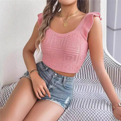 Women's Ruffle Trim Viscose Crop Top – 5 Colours, Sizes S–XL