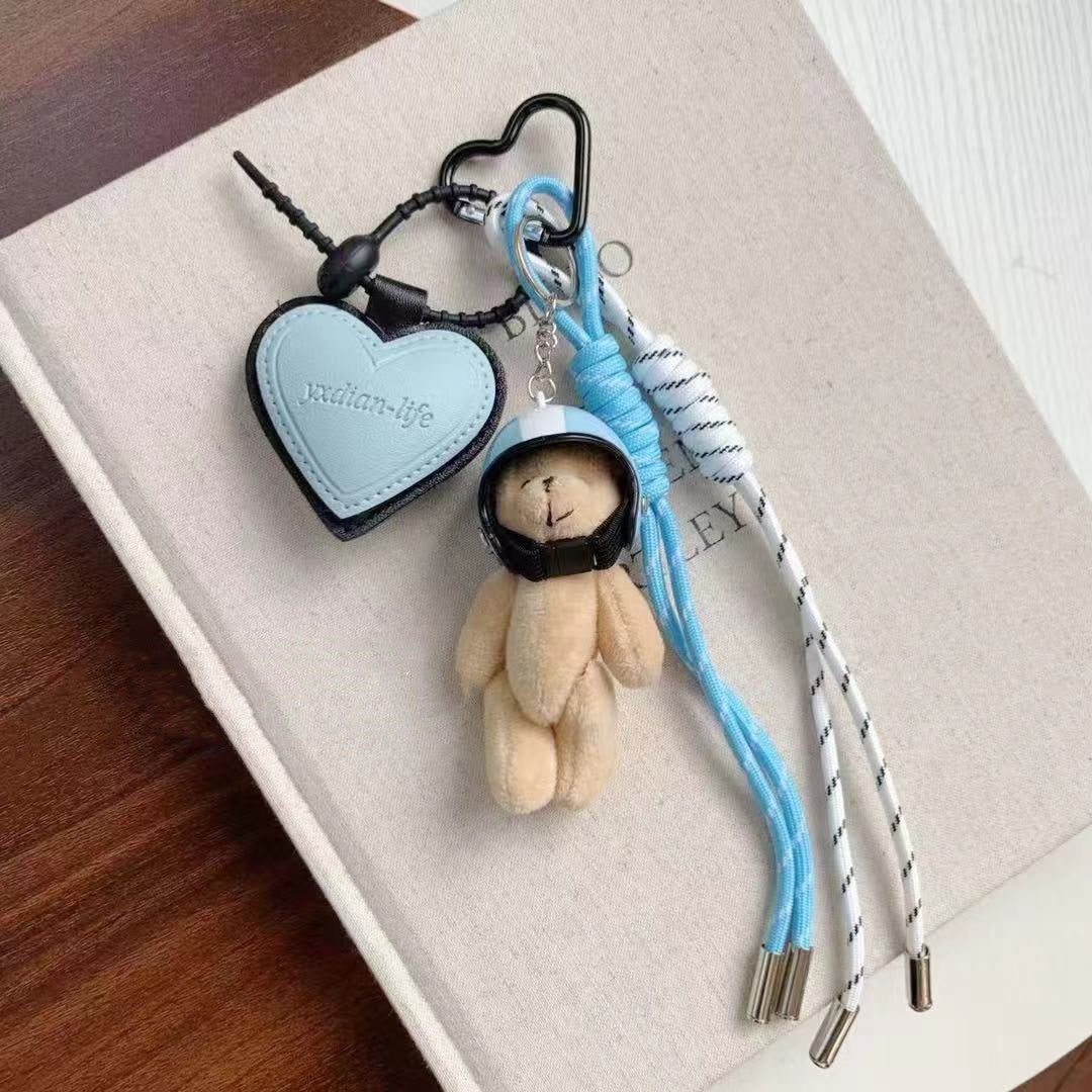 Helmet Bear Plush Doll Keyring | Braided Rope
