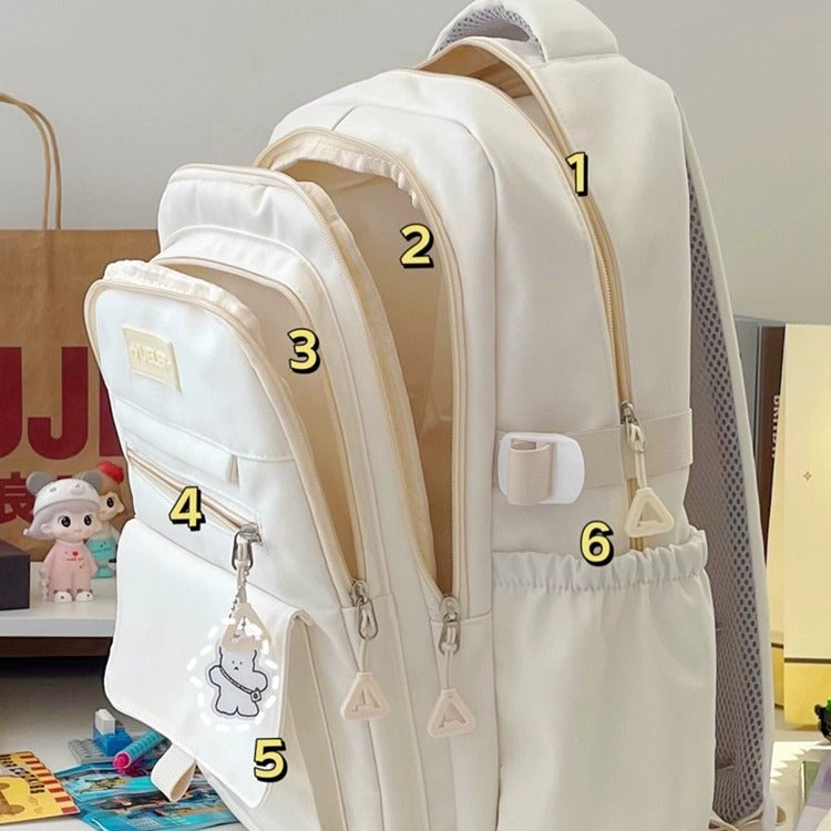 Large Capacity Solid Colour Backpack – Lightweight Nylon Everyday Bag