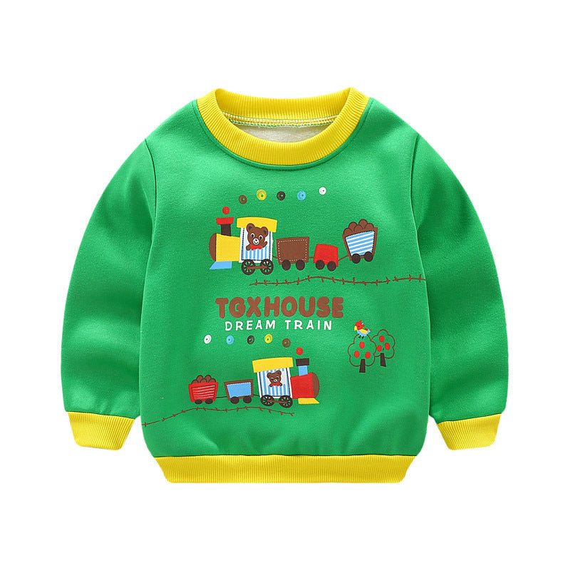 Kids Fleece-Lined Cartoon Print Sweatshirt | Unisex Winter Jumper