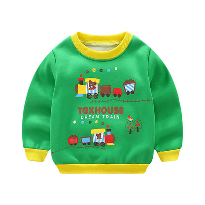 Kids Fleece-Lined Cartoon Print Sweatshirt | Unisex Winter Jumper