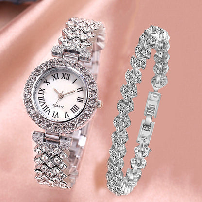 Women's Roman Numeral Watch & Bracelet Set | Diamond Effect | 6 Styles
