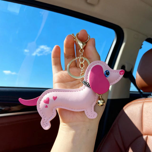 PU Leather Dachshund Bag Keychain | Mini Pouch Charm | 5 Colours