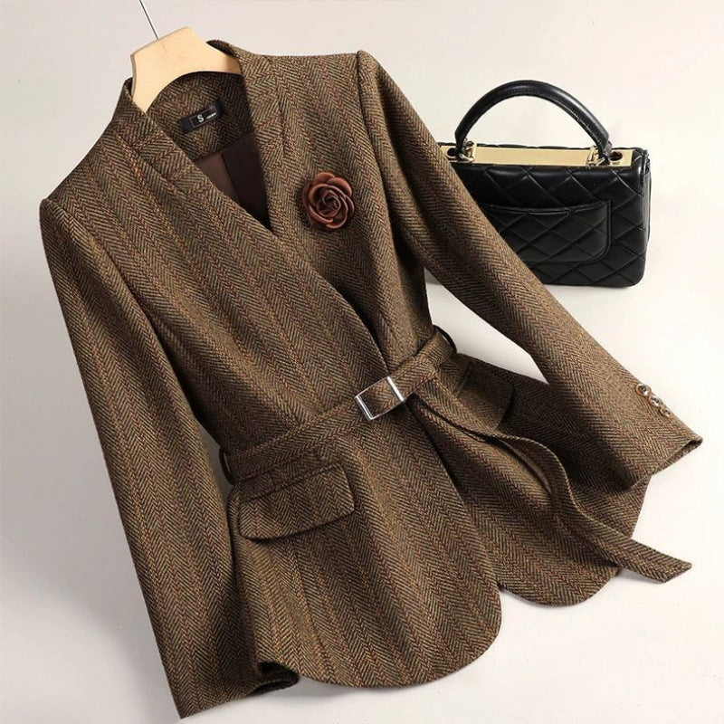 Women's Chenille Princess Sleeve Coat – High-Waist | Brown & Grey