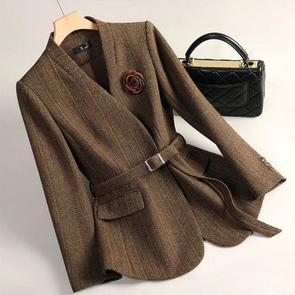 Women's Chenille Princess Sleeve Coat – High-Waist | Brown & Grey