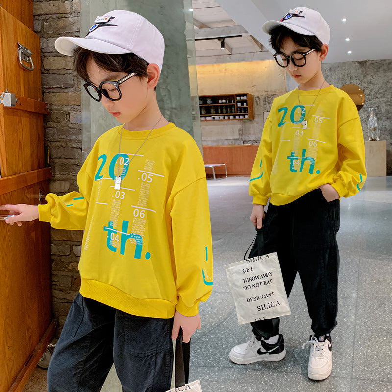 Children's Letter Print Cotton Pullover Sweatshirt | Boys Casual Top