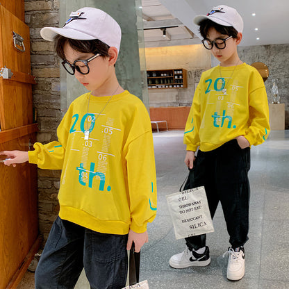 Children's Letter Print Cotton Pullover Sweatshirt | Boys Casual Top