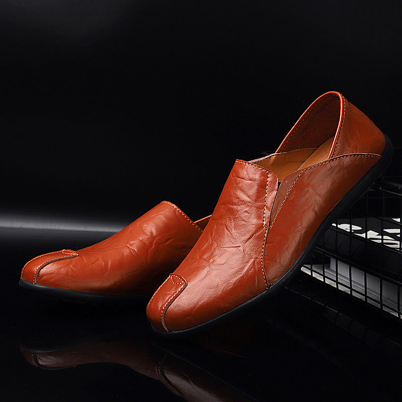 Men's Split Leather Casual Shoes – Flat Heel Round Toe, 3 Colours