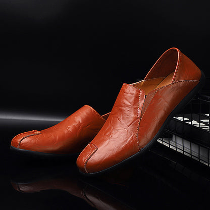 Men's Split Leather Casual Shoes – Flat Heel Round Toe, 3 Colours