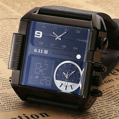 Men's Dual Display Sport Watch – 3 Time Zones, Alarm, 30M Water Resistant