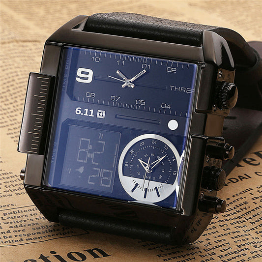 Men's Dual Display Sport Watch – 3 Time Zones, Alarm, 30M Water Resistant