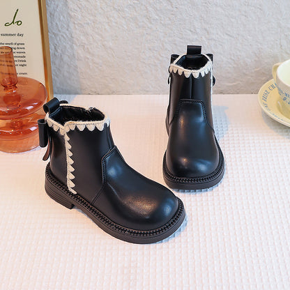 Girls' Velvet-Lined Leather Boots – Soft Sole