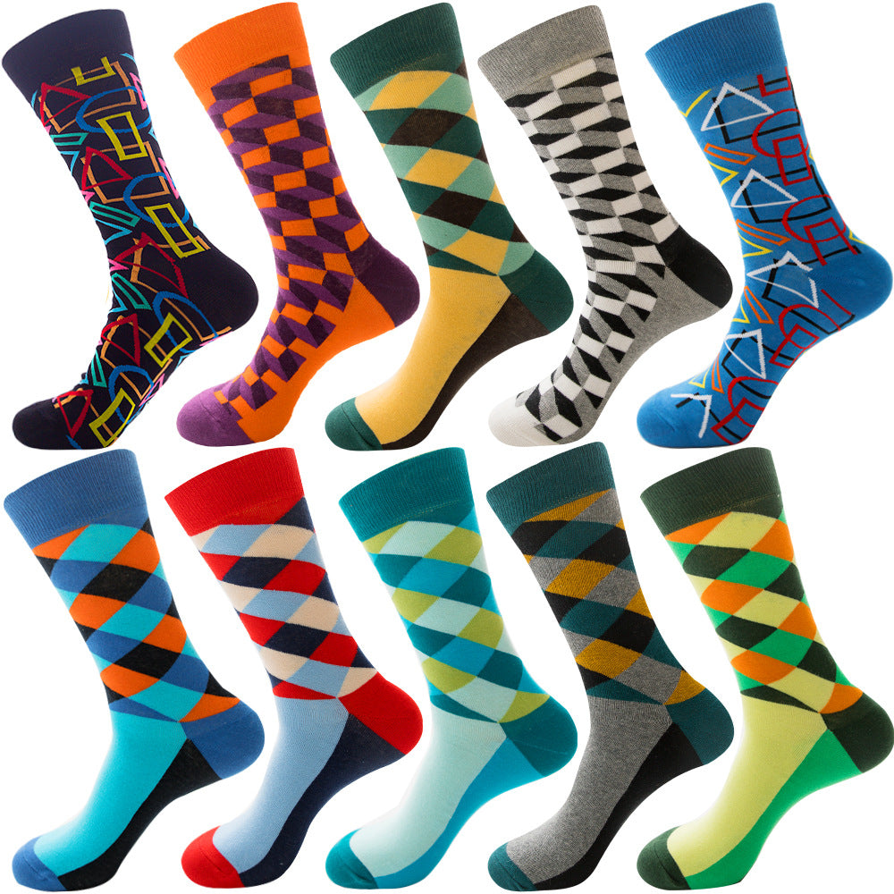Men's Cotton Socks – 10 Pairs Mid-Calf Patterned Socks EU 39-45 23 Designs