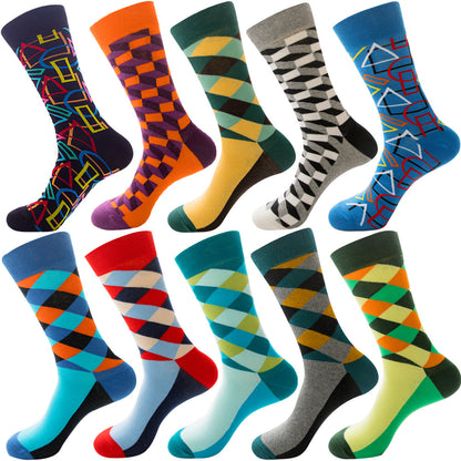 Men's Cotton Socks – 10 Pairs Mid-Calf Patterned Socks EU 39-45 23 Designs