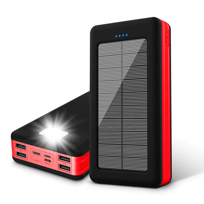 30,000mAh Solar Power Bank – High Capacity Outdoor Camping Portable Charger Red & Black