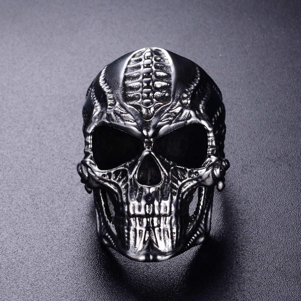 Men's Stainless Steel Skull Punk Ring – Wide Hip Hop Statement Band Silver, Black & Gold