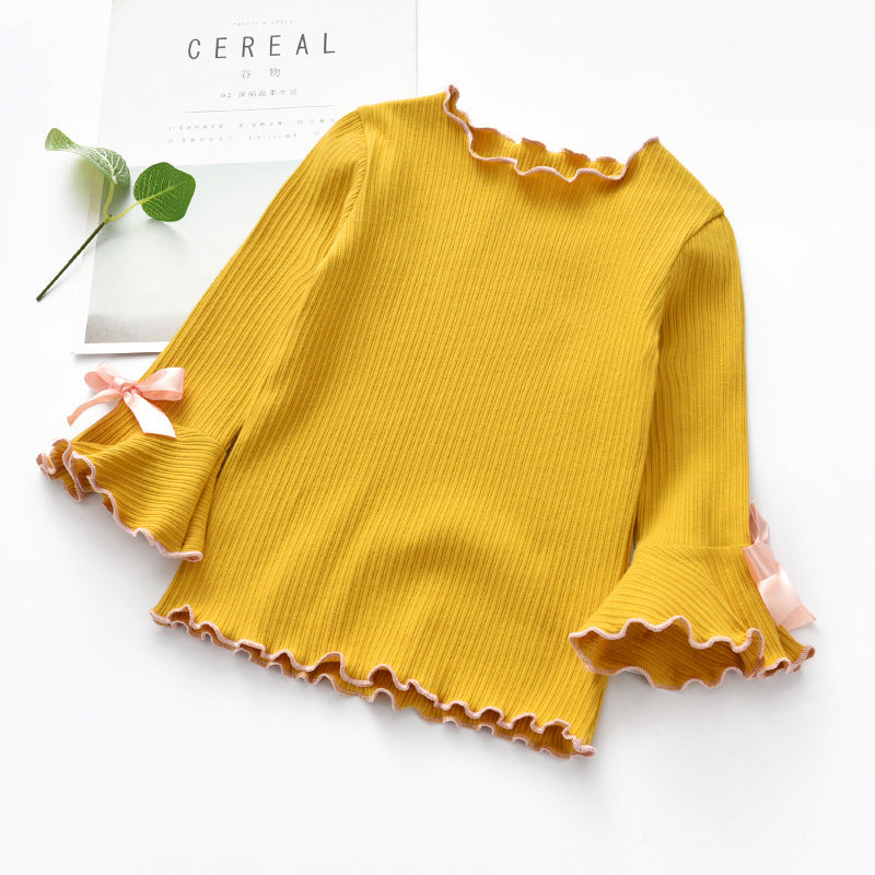 Girls Long Sleeve Lace Bow T-Shirt – Elegant Kids Top