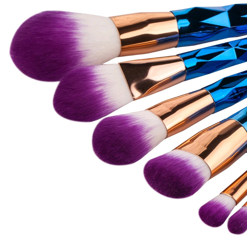 7-Piece Diamond Makeup Brush Set – Electroplated Handle, Nylon Hair