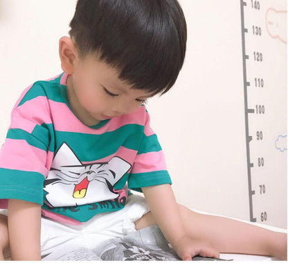 Girls Korean Style Striped Cotton Short Sleeve T-Shirt – 3 Colours