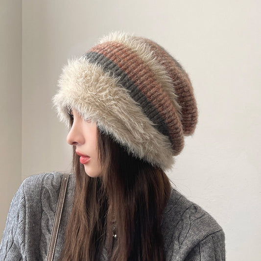 Women's Knitted Beanie with Fluffy Earflaps | Warm Windproof Winter Hat