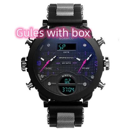 Men's Dual Display Quartz Watch – 3 Time Zones, Waterproof