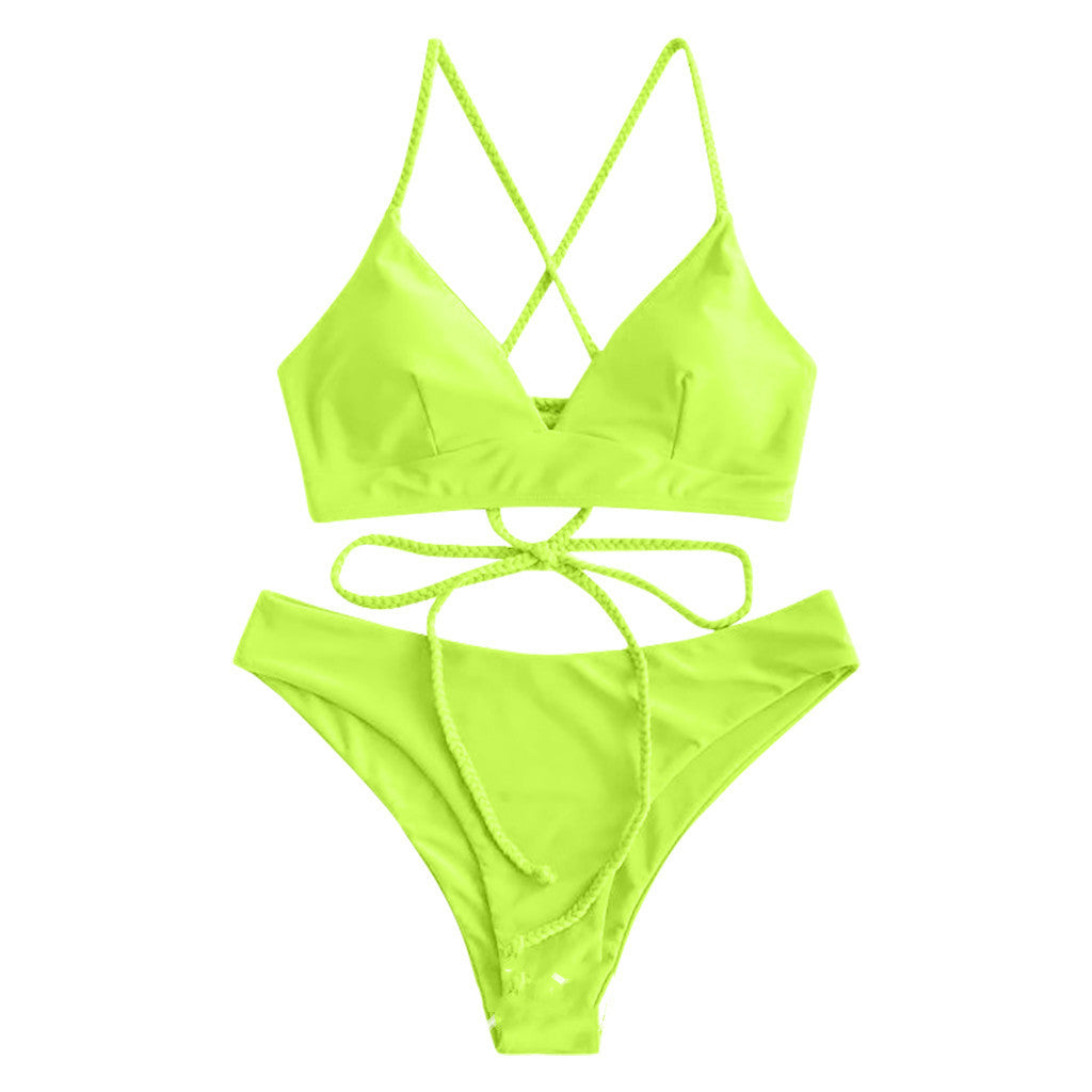 Women's Strappy Swimsuit | Solid Colour Nylon Swimwear with Chest Pad
