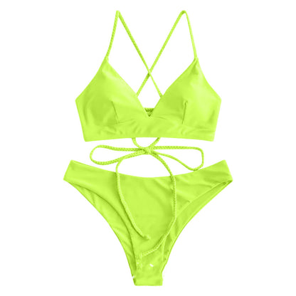 Women's Strappy Swimsuit | Solid Colour Nylon Swimwear with Chest Pad