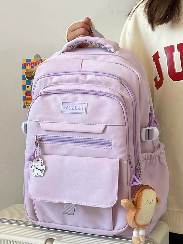 Large Capacity Solid Colour Backpack – Lightweight Nylon Everyday Bag