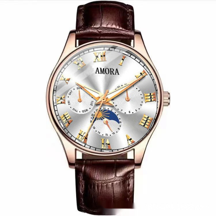 Men's Luminous Quartz Watch | Water Resistant | Black, Brown & White