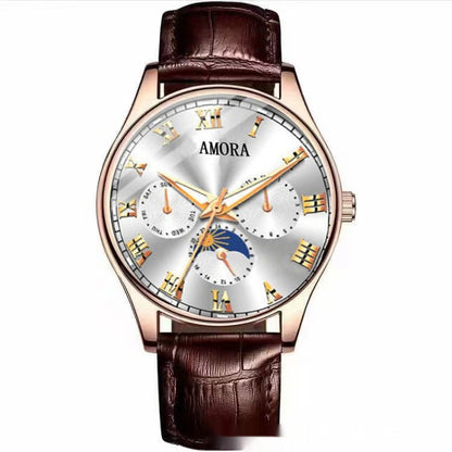 Men's Luminous Quartz Watch | Water Resistant | Black, Brown & White