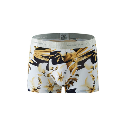 Men's Ice Silk Printed Boxer Briefs – Breathable Antibacterial Mid-Waist 6 Prints