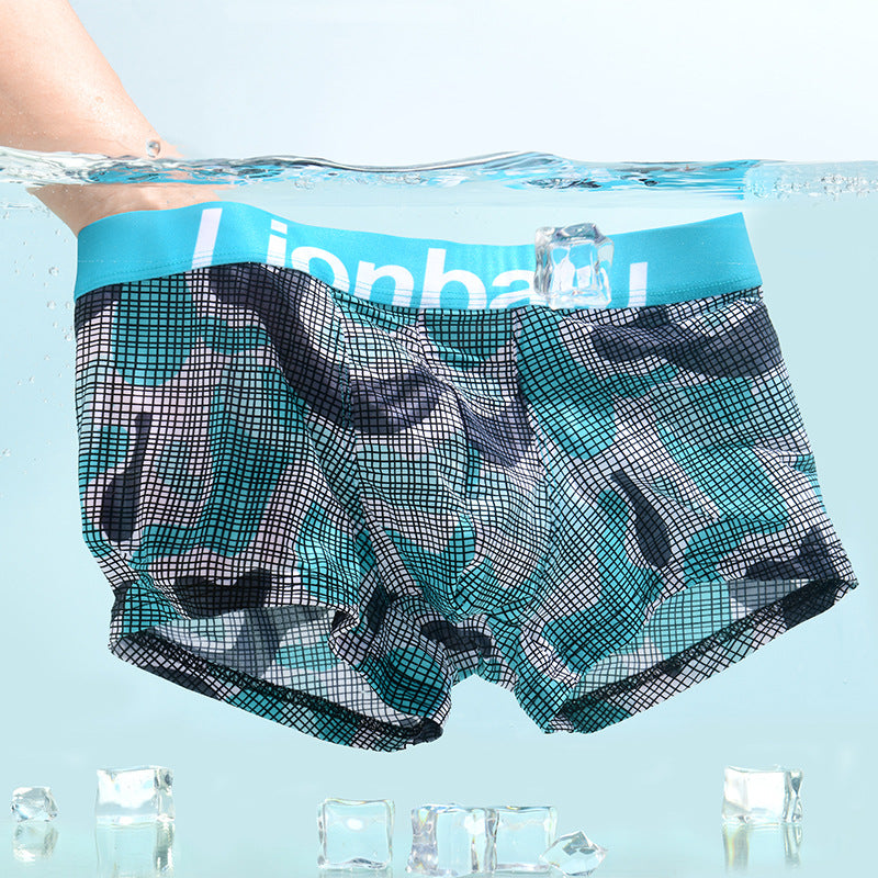 Men's Ice Silk Printed Boxer Briefs – Quick-Dry Breathable Mid-Waist 4 Designs