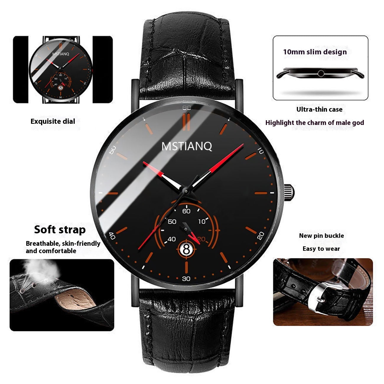 Men’s Casual Alloy Watch – 10mm, 4 Dial Colours, 3 Strap Styles