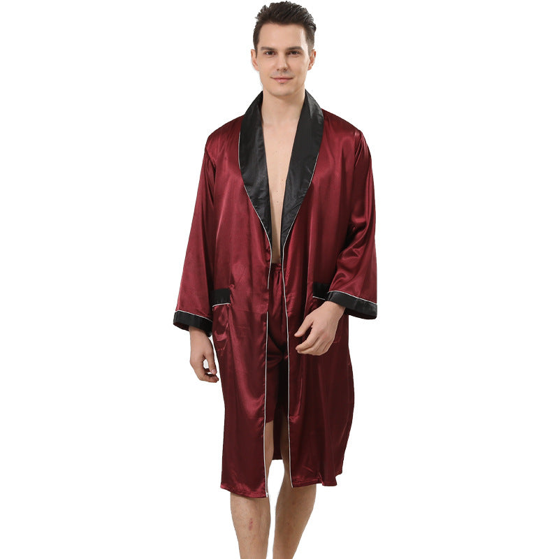 Men's Artificial Silk Robe & Shorts Set | Bold Print Loungewear