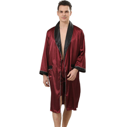 Men's Artificial Silk Robe & Shorts Set | Bold Print Loungewear