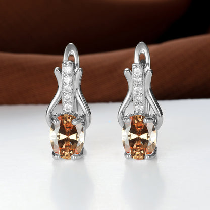 Oval Crystal Ear Clips | Champagne Gold & Platinum Copper Earrings for Women