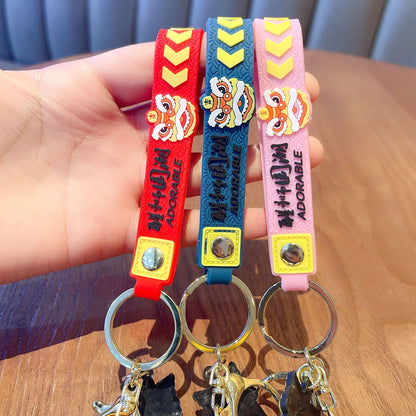 Lion Cat Mascot Metal Keychain | Cute Animal Charm | Red, Blue & Pink