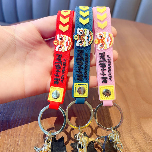 Lion Cat Mascot Metal Keychain | Cute Animal Charm | Red, Blue & Pink