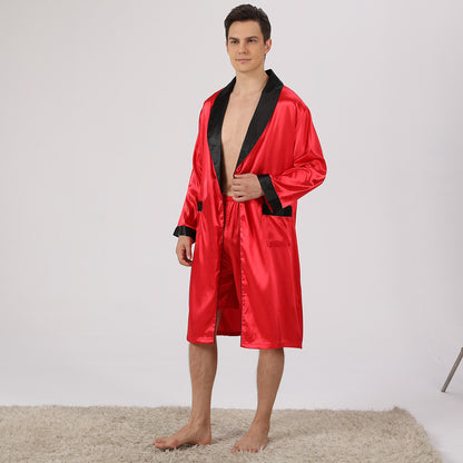 Men's Artificial Silk Robe & Shorts Set | Bold Print Loungewear