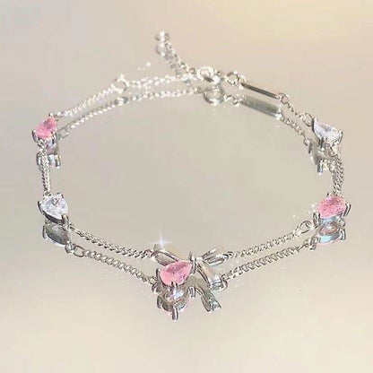Cherry Blossom Star & Moon Bow Bracelet | Zircon Alloy Charm Bracelet for Women
