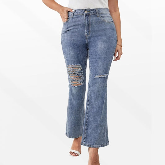 Women's Plus Size Distressed Flared Jeans - Dark Blue, 1XL-5XL