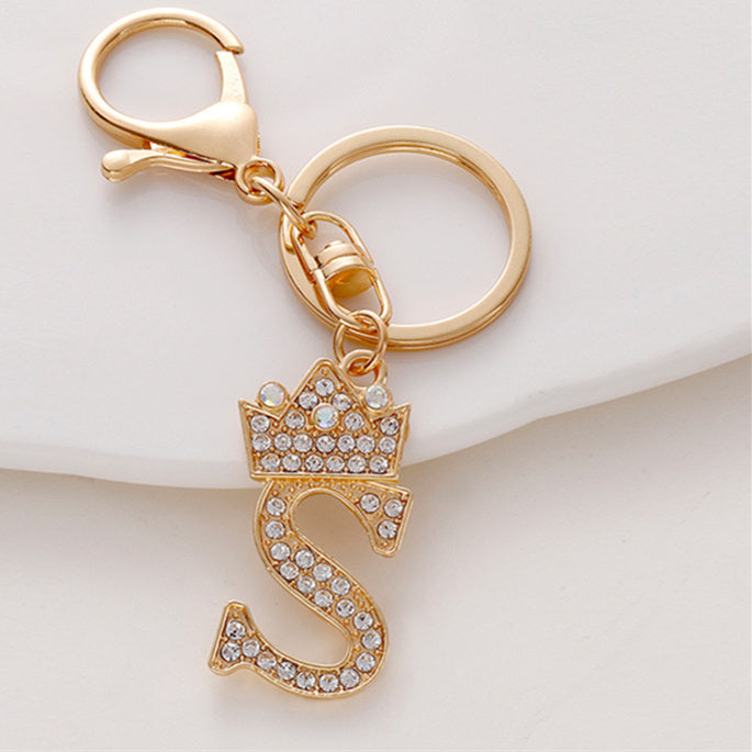 Crystal Crown Initial Letter Keychain A-Z