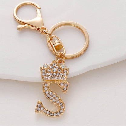 Crystal Crown Initial Letter Keychain A-Z