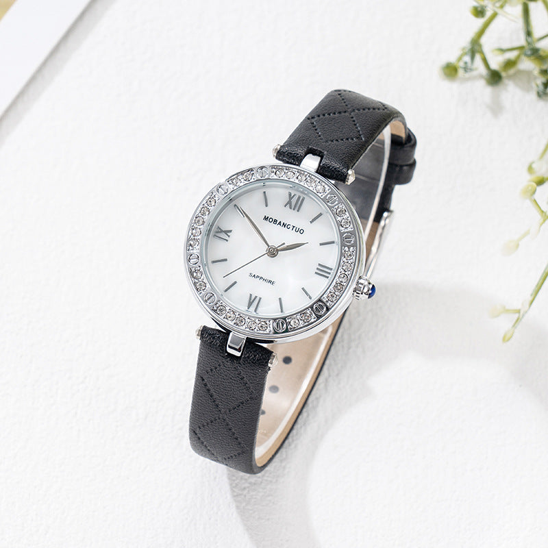 Women's Mineral Glass Quartz Watch | Roman & Diamond Dial