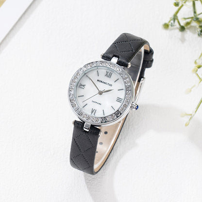 Women's Mineral Glass Quartz Watch | Roman & Diamond Dial