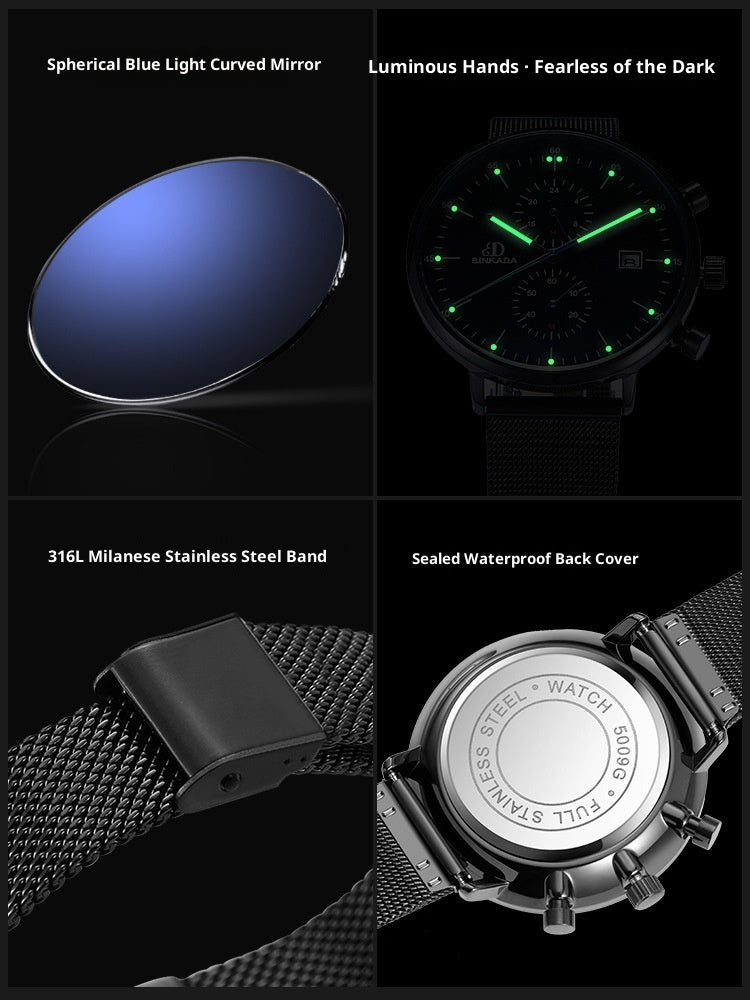 Men's Luminous Waterproof Sports Quartz Watch – 4 Styles