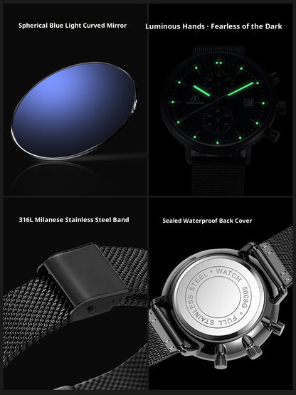 Men's Luminous Waterproof Sports Quartz Watch – 4 Styles